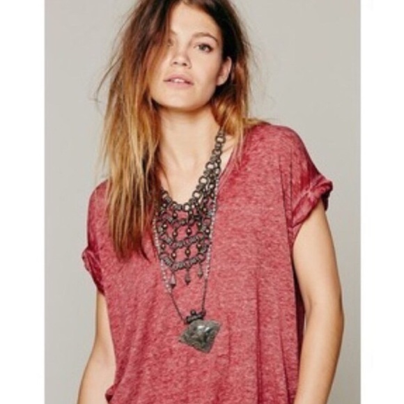 Free People Beach Keep Me Oversized Burnout Tee in Red / Burgundy (XS) - Picture 3 of 8